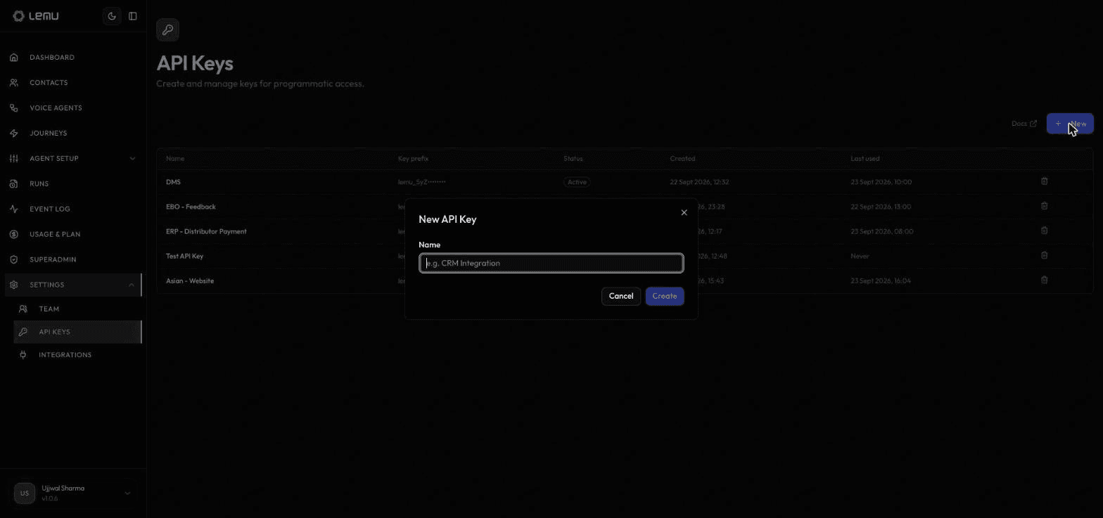 Create a new API Key